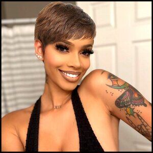 Pixie Cut Wig Straight Glueless Human Hair Synthetic Modern Fashion